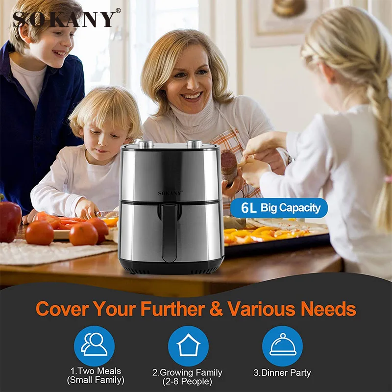 SOKANY 6L Air fryer multi-function large capacity low fat fries machine without fryer machine 360 Degree Baking without Oil