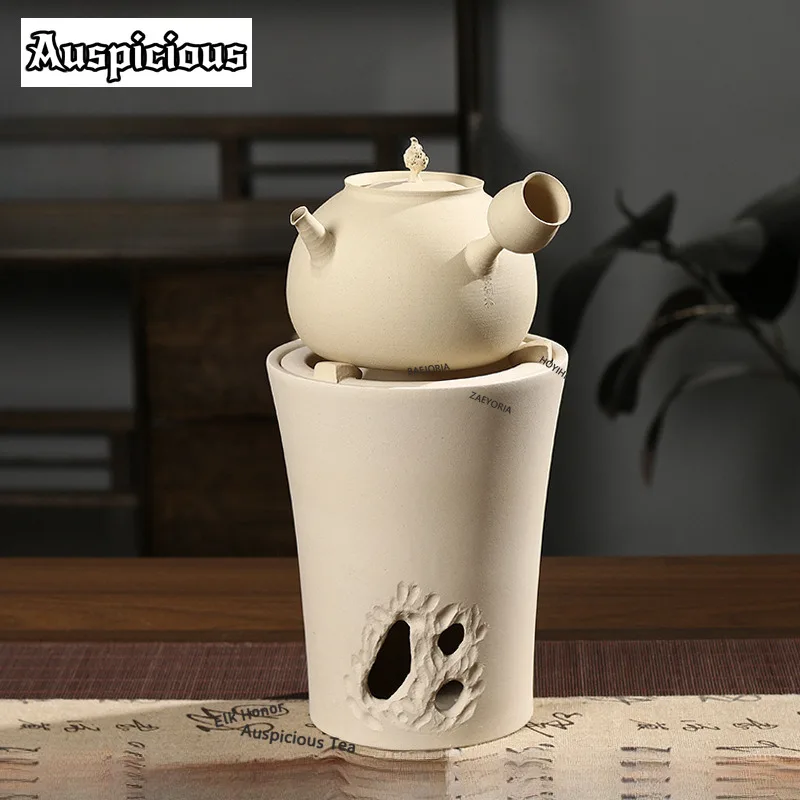 ZAEYORIA Chaozhou Kungfu White Mud Pine Cone Sand Pot Tea Room Around Stove Jump Cover Tea Kettle Large Boiling Water Sand Pot