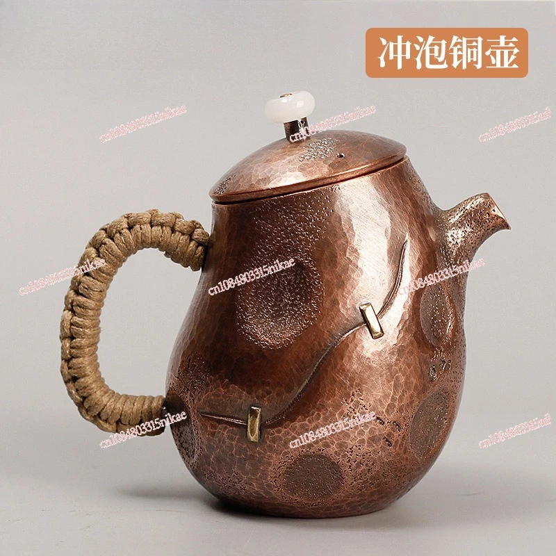 

Чайник ручной работы из красной меди | Чайник из чистой меди без покрытия для заваривания и кипячения — идеально подходит для чая Gongfu, чая с плитой и подарка