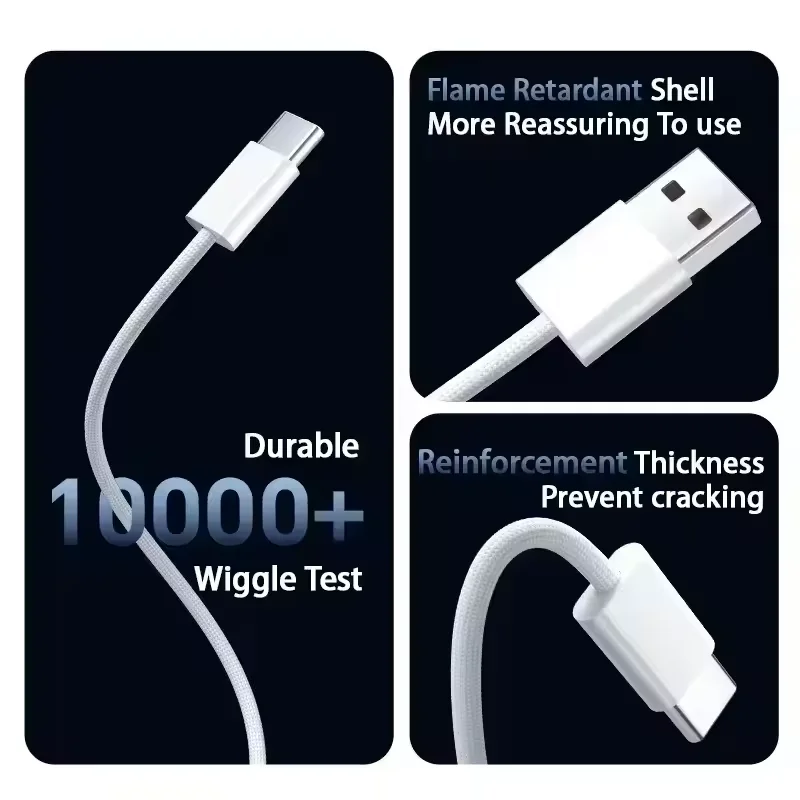 1m/1.5m/2m CarPlay USB-A to Type-C Charging Cable For iPhone 15 16 Pro Max Samsung Xiaomi USB Type C Charger Cord Braided Cables - view 3