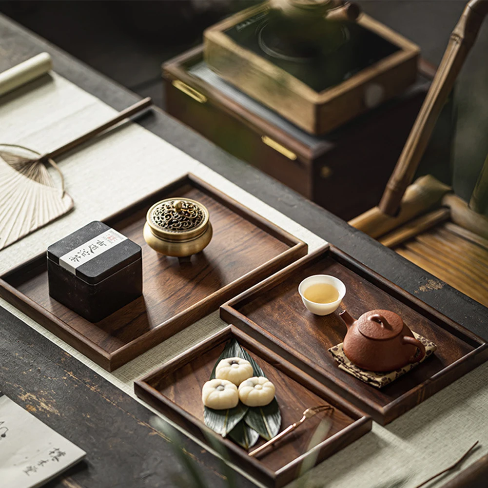 Elegant Wooden Rectangular Tea Tray Solid Wood Tray Tea Cup Trays Stand Tray Wooden Hotel Dinner Plate Storage Tray Tableware