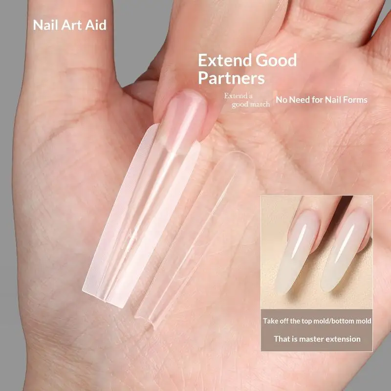180/240 pçs sanduíche formas duplas de unhas elípticas trapézio extensões transparentes-formas duplas molde inferior superior longo diy formas da arte do prego