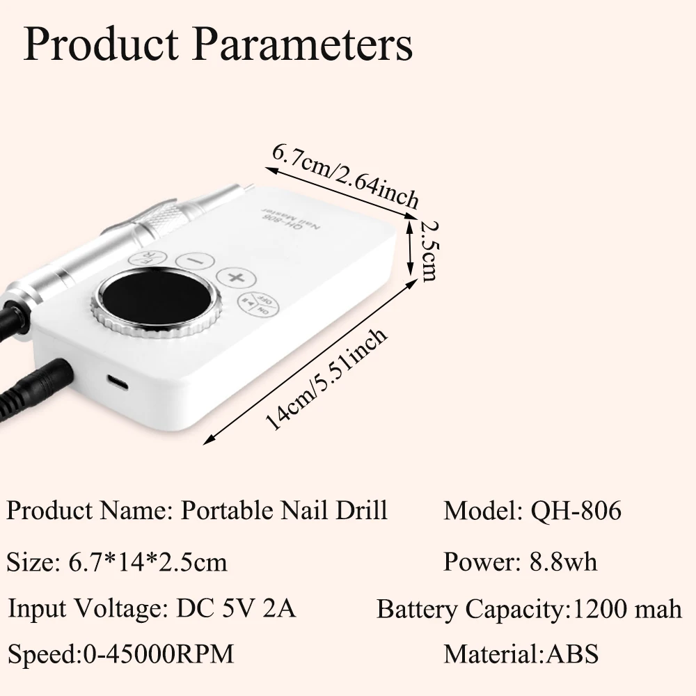 Professionele 45000 RPM oplaadbare nagelboormachine Elektrische draagbare nagelboren voor gelnagels Polish nagelvijl manicure tool