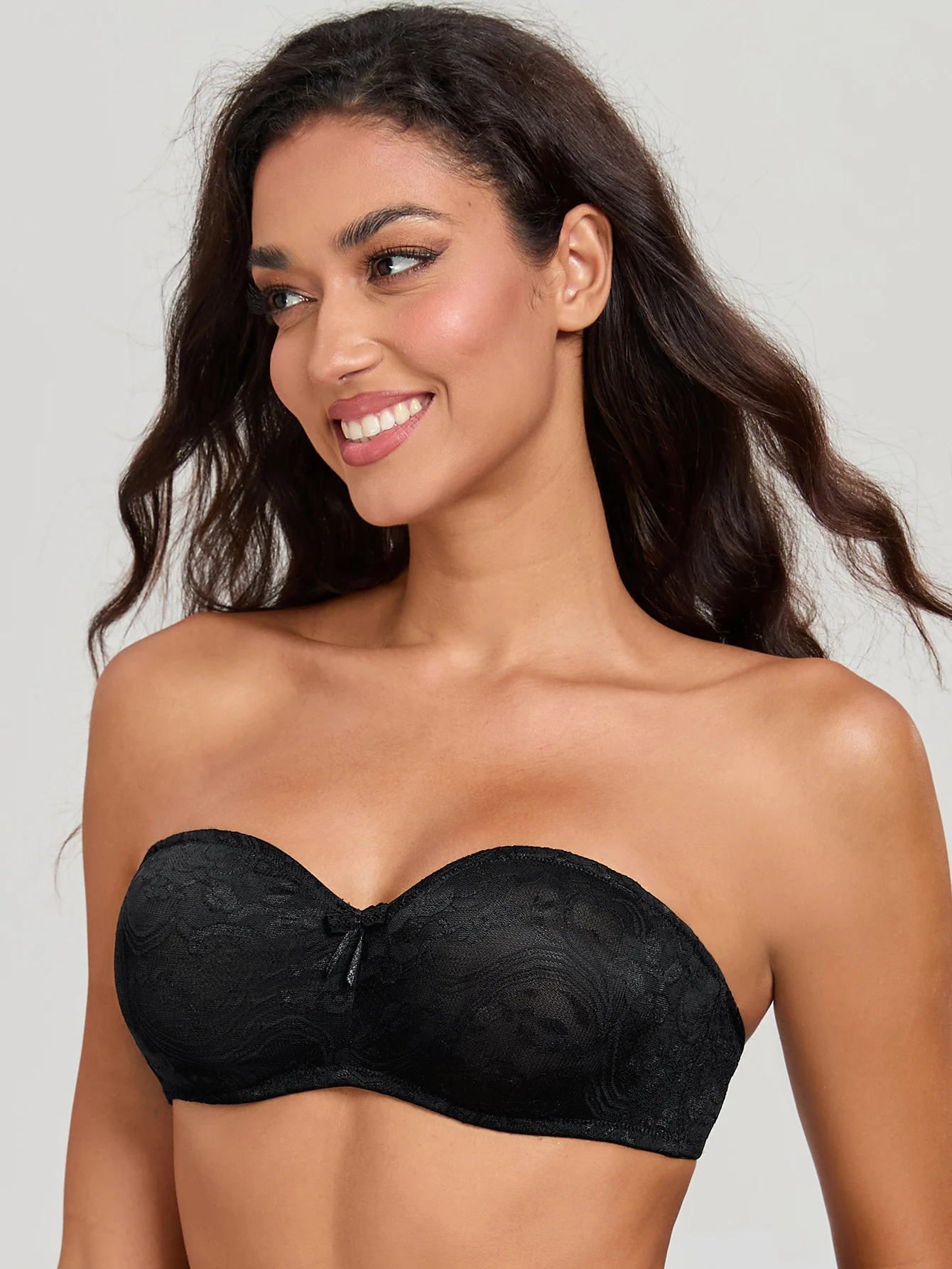 MELENECA Women's No Padding Sheer Lace Bandeau See-Through Minimizer Underwire Strapless Bras view 6