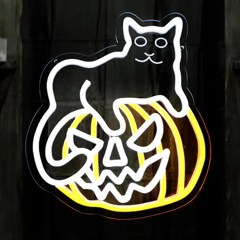 Halloween Kat op Pompoen Neon Sign Dimbaar LED Licht Muur Decor voor Halloween Party Speelkamer Man Cave Game Room Bar Halloween G