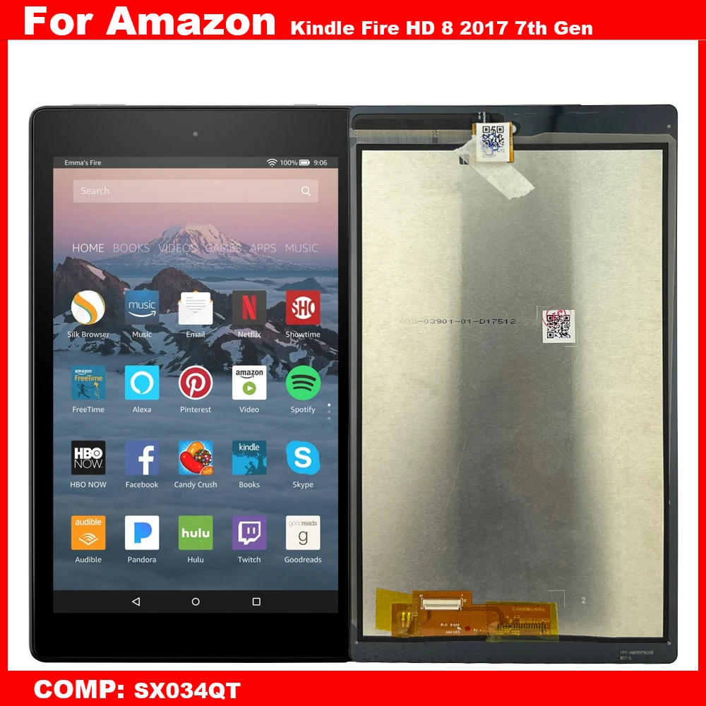 

New LCD For Amazon Fire HD 8 HD8 2017 7th Gen 8" SX034QT LCD Display Touch Screen Digitizer Glass Assembly Repair Parts