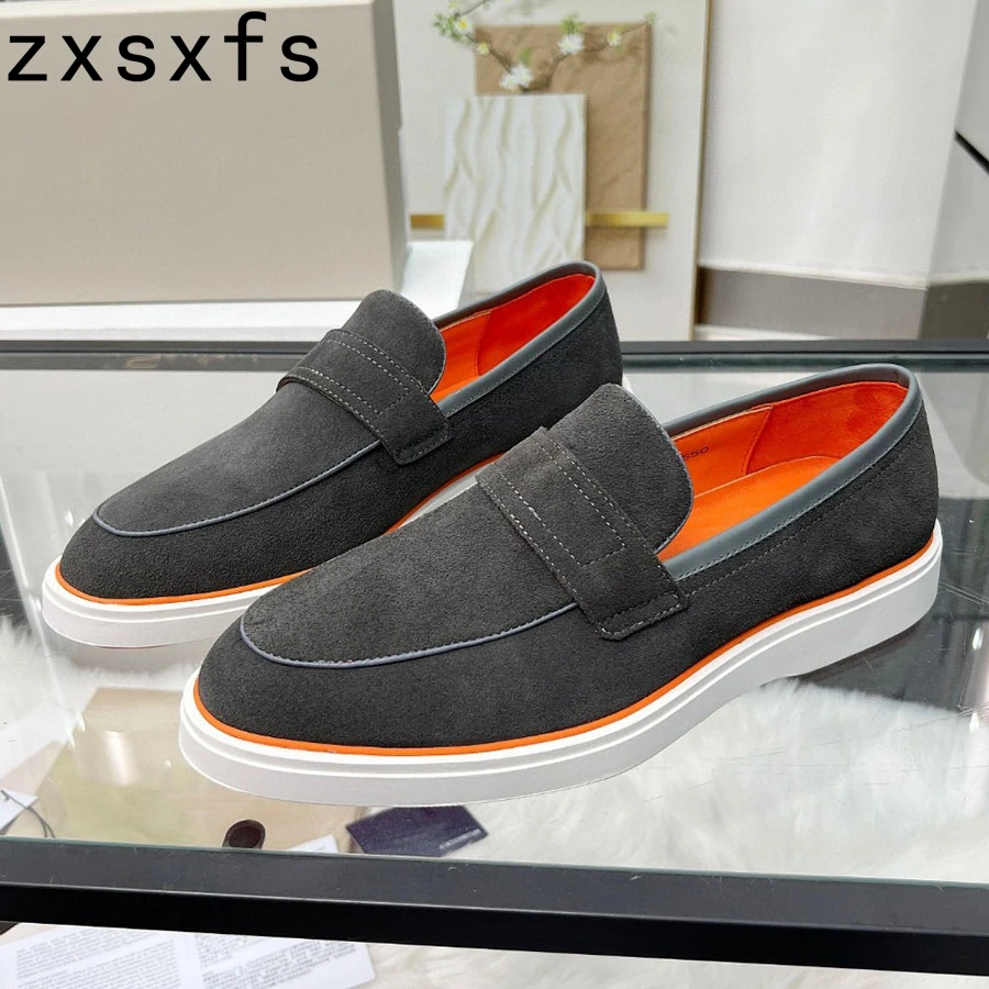 Hot Suede Spring Summer Walk Loafers Lazy Mules Men Round Toe Slip On Penny Flat Shoes Designer Casual Shoes For Man