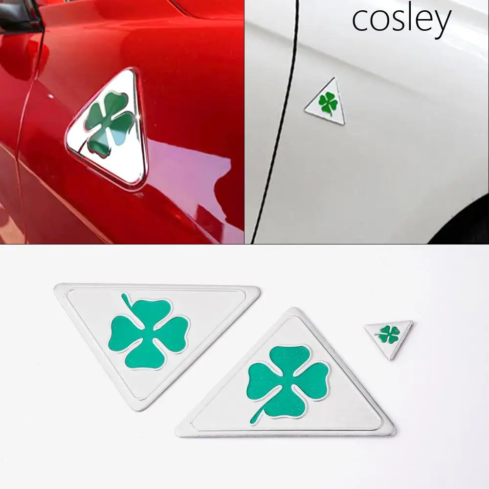 3Pcs/Set Quadrifoglio Badge Clover Emblem Fender Logo For Alfa Romeo Giulia Spider GT 147 156 166 159 Exterior Accessories