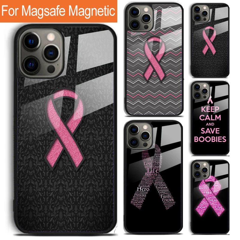 Girly Breast Cancer pink Ribbon Amazing Phone Case For iPhone 16 15 14 13 12 11 Pro Max Plus Magsafe Magnetic Wireless Charging