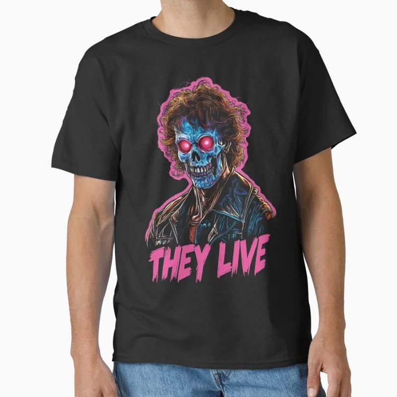 

Blue Alien 80s Vintage Horror movie They live John Carpenter Scary Haloween Gift t shirt Large size Tops Scifi Graphic Clothes