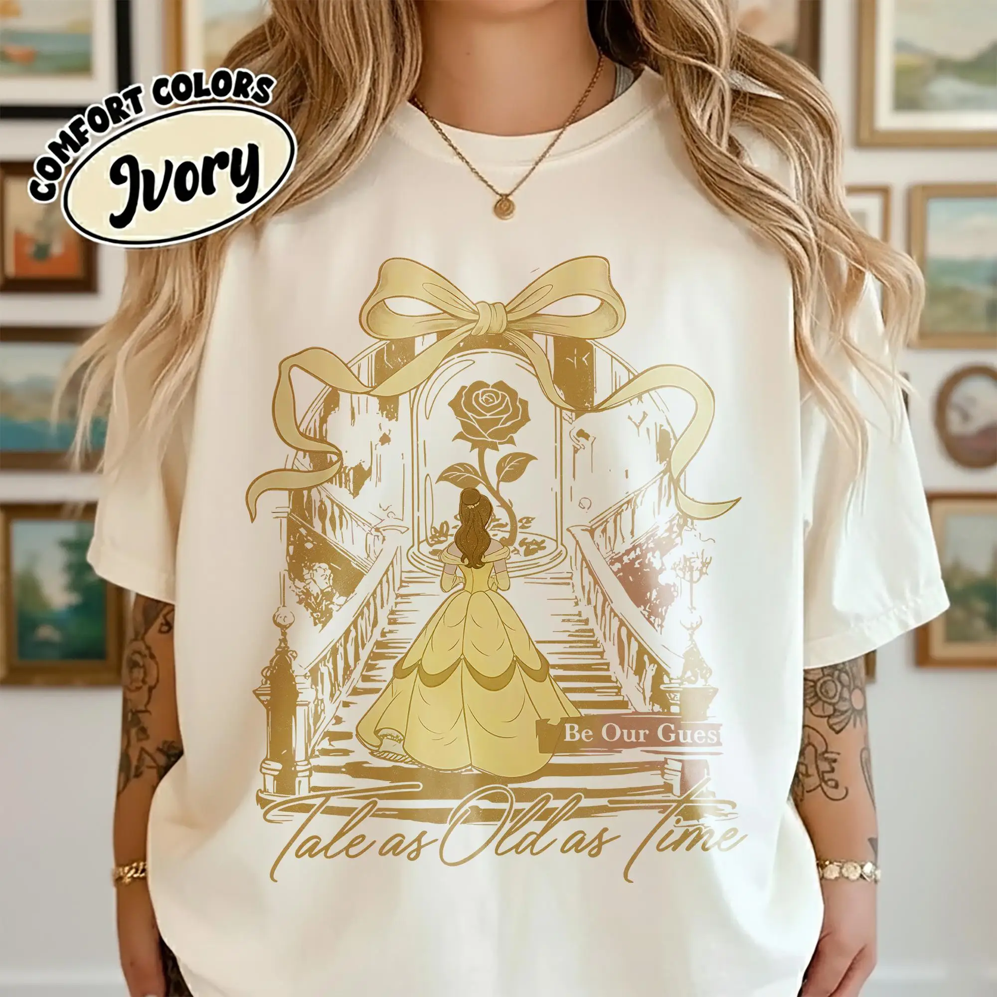 

2026Summer Disney Beauty and The Beast Graphic T-shirt Men Women Fashion Cotton Quality Casual Loose Short Sleeve Classic Unisex