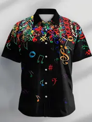 Musical Notes Vintage Casual Men's Shirt Button Up Shirt Party Evening Daily Vacation Summer Short Sleeve tops Polyester Shirt