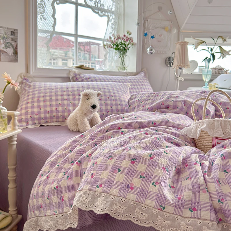 2026 Ins Dopamine Polka Dot Bedding Set, Twin Queen Size Bed Sheet with Pillowcase Class A for School Dormitory Decor No Filling