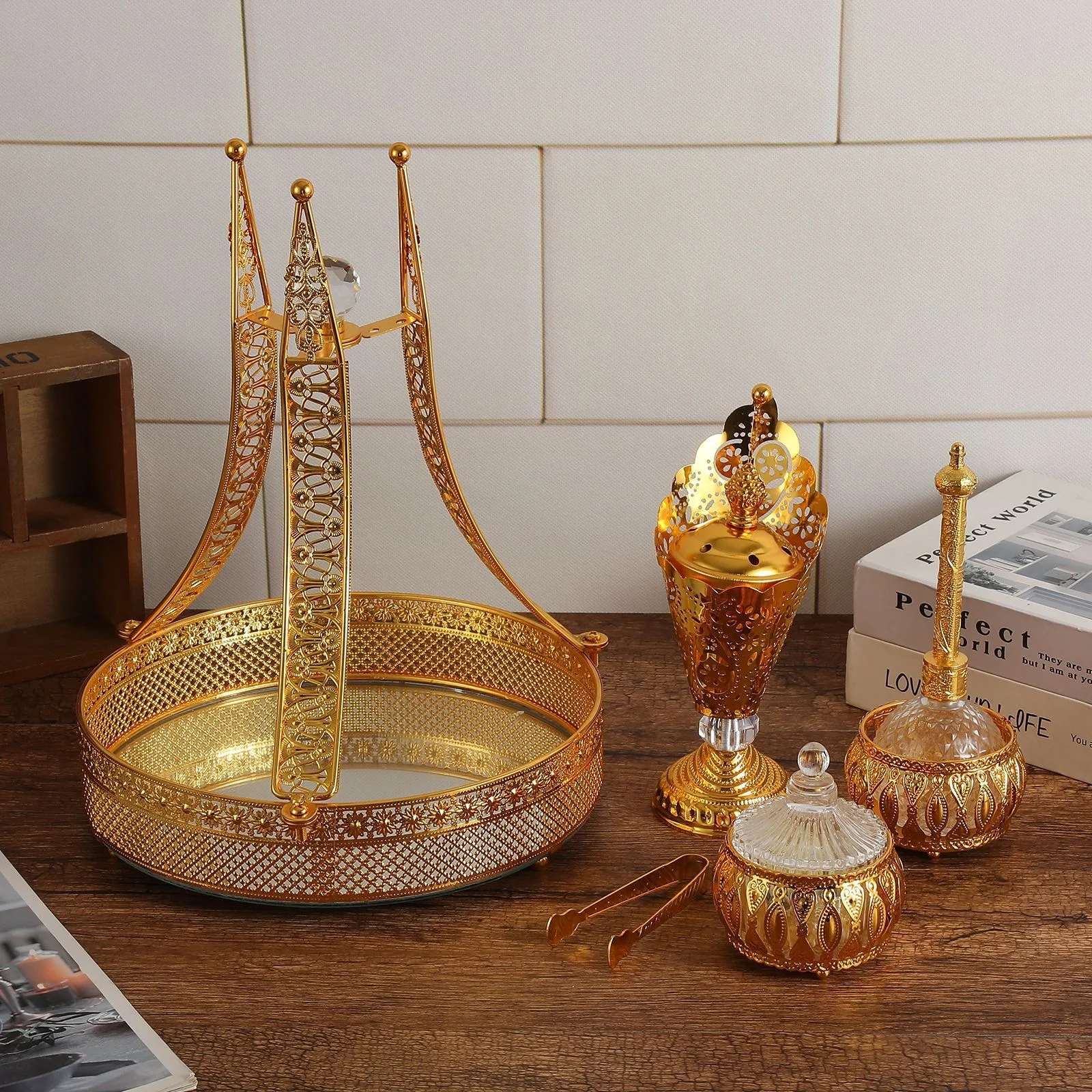 Golden Basket Aromatherapy Stove Five-piece Set Wedding Decoration Ornament