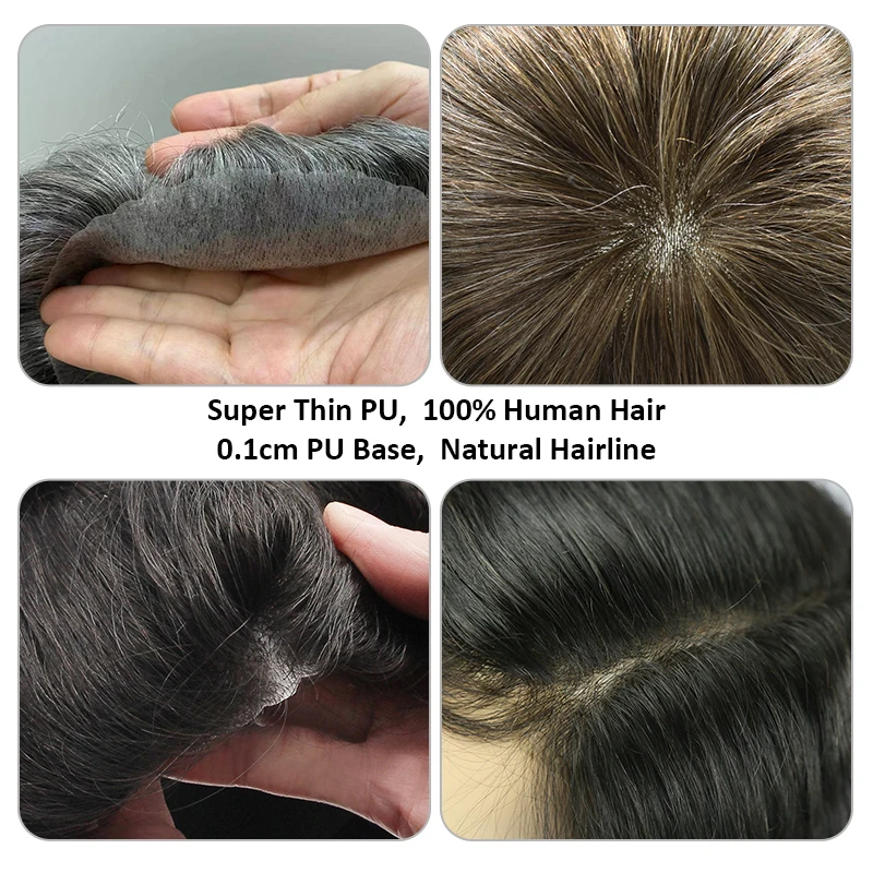 ผิวบางผู้ชาย Toupee กับ Knots จริงผมมนุษย์อินเดียวิกผม PU 0.12 มม.ธรรมชาติผมสีน้ําตาล Hairpiece ระบบหน่วย