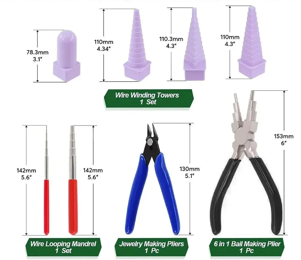 8Pcs Wire Looping Tool Set Includes 6 in 1 Bail Making Pliers, Round Wire Loop Coiling Rods Pliers and Mandrel  for Jewelry Wire