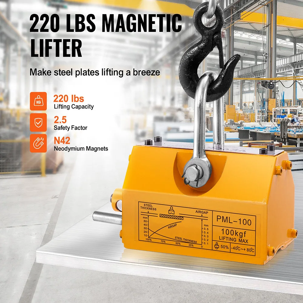 

Magnetic Lifter, 220 lbs/100 kg Pulling Capacity, Permanent Lift Magnets, Heavy Duty Magnet for Hoist, Shop Crane, Block, Board