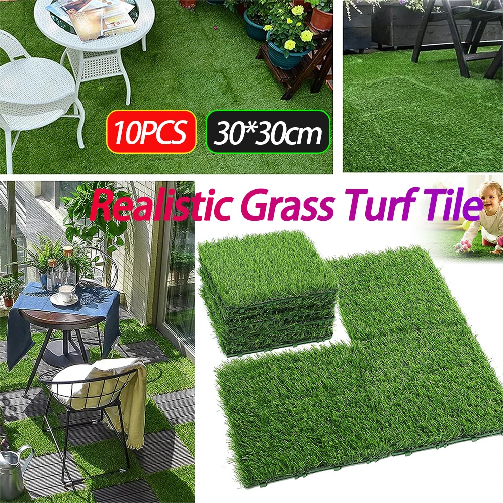 

10PCS 12x12 Inch Square Artificial Grass Mat Green Interlocking Grass Flooring Tiles Flooring Decor Pad for Indoor Outdoor