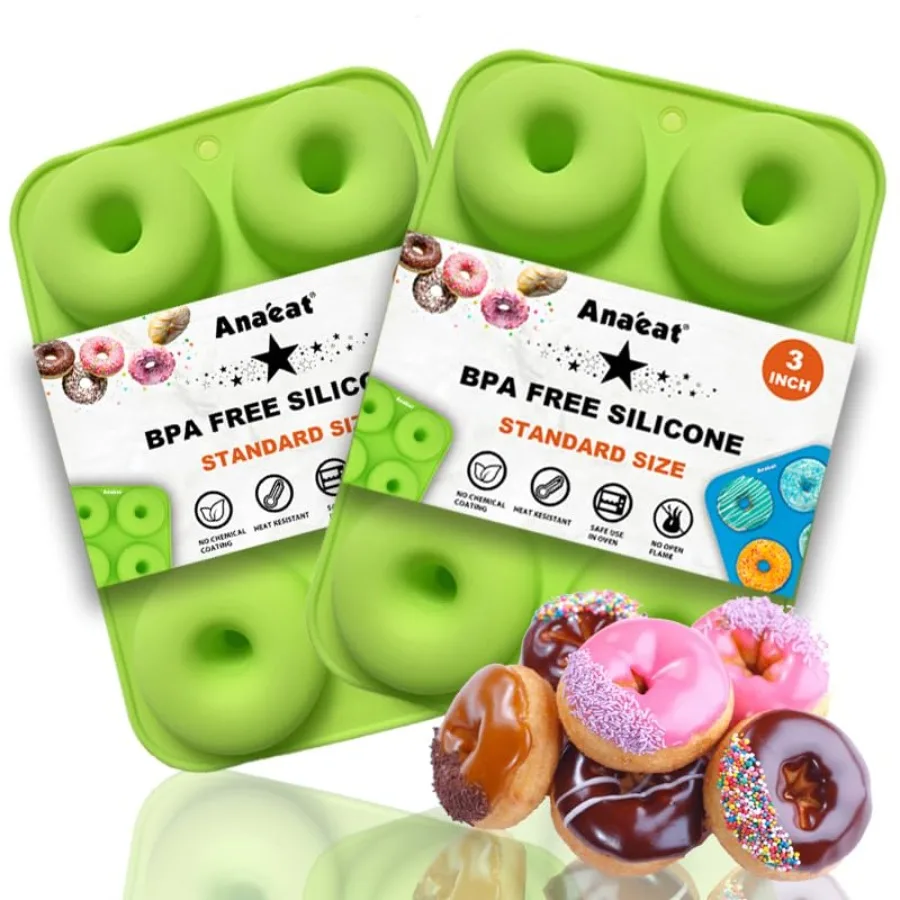2 Pack Donut Pan Silicone Baking Mold, Just Pop Out! Non-Stick Doughnuts Baking Pans BPA Free for 6 Full-Size Donuts, Muffins,