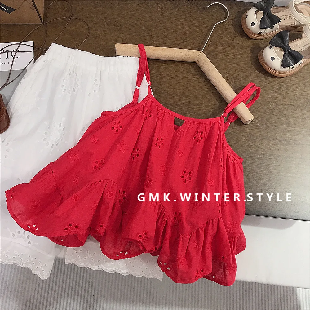 2026 Korea style girls  ruffles shirt cotton  fashion  summer good quality girls vest 2-8t G518