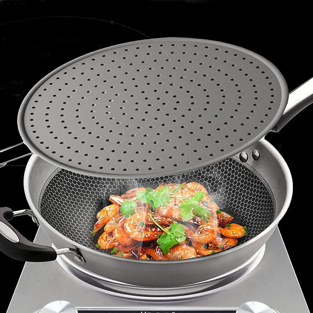 28cm Splash Guard Silicone Heat-Resisting With Handle Cover Sieve Frying Pan Multipurpose Grease Splash Guard Kitchen Utensils