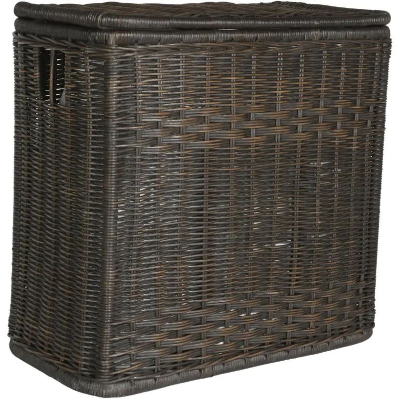 3-Compartment Wicker Laundry Sorter Hamper, 30 in L x 15 in W x 28 in H, Antique Walnut Brown