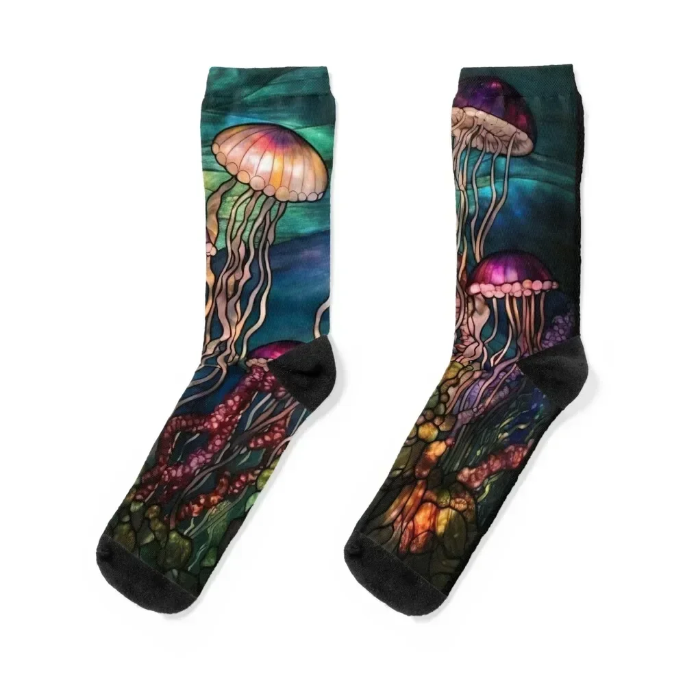 Stained Glass Jellyfish Socks custom sports Antiskid soccer hiphop Boy Socks Women's