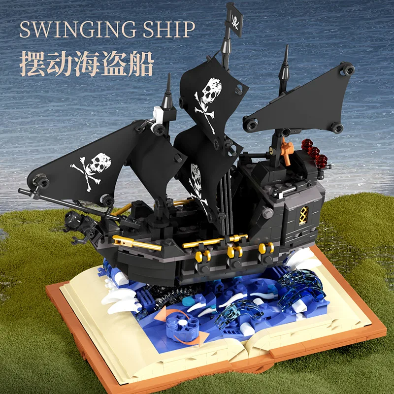 MJ 13019 Black Pearl Pirate Ship Magic Book Model DIY Toys Building Blocks Desktop Ornaments Series Gift For Boys 919Pcs