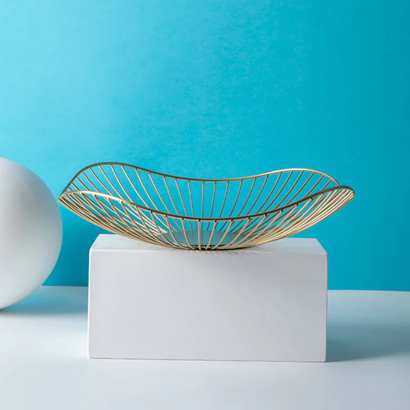 สไตล์นอร์ดิกผลไม้ผักตะกร้าเก็บโลหะตกแต่งจอแสดงผลชามตกแต่งโต๊ะรับประทานอาหาร