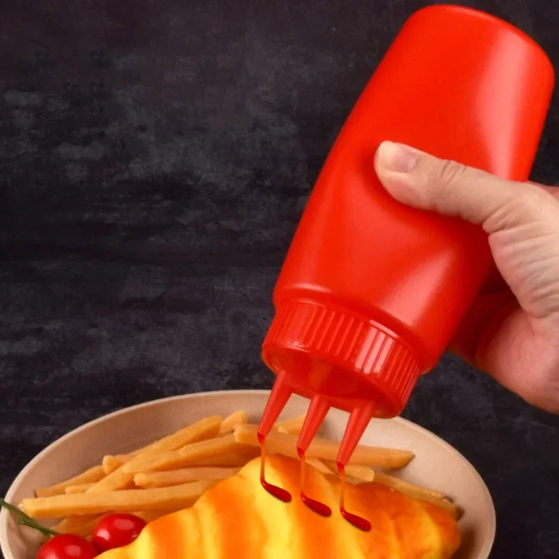 3 Holes Sauce Squeeze Bottle Condiment Dispenser Container Salad Dressing Seasoning Ketchup Mustard Storage Jar Kitchen Tools