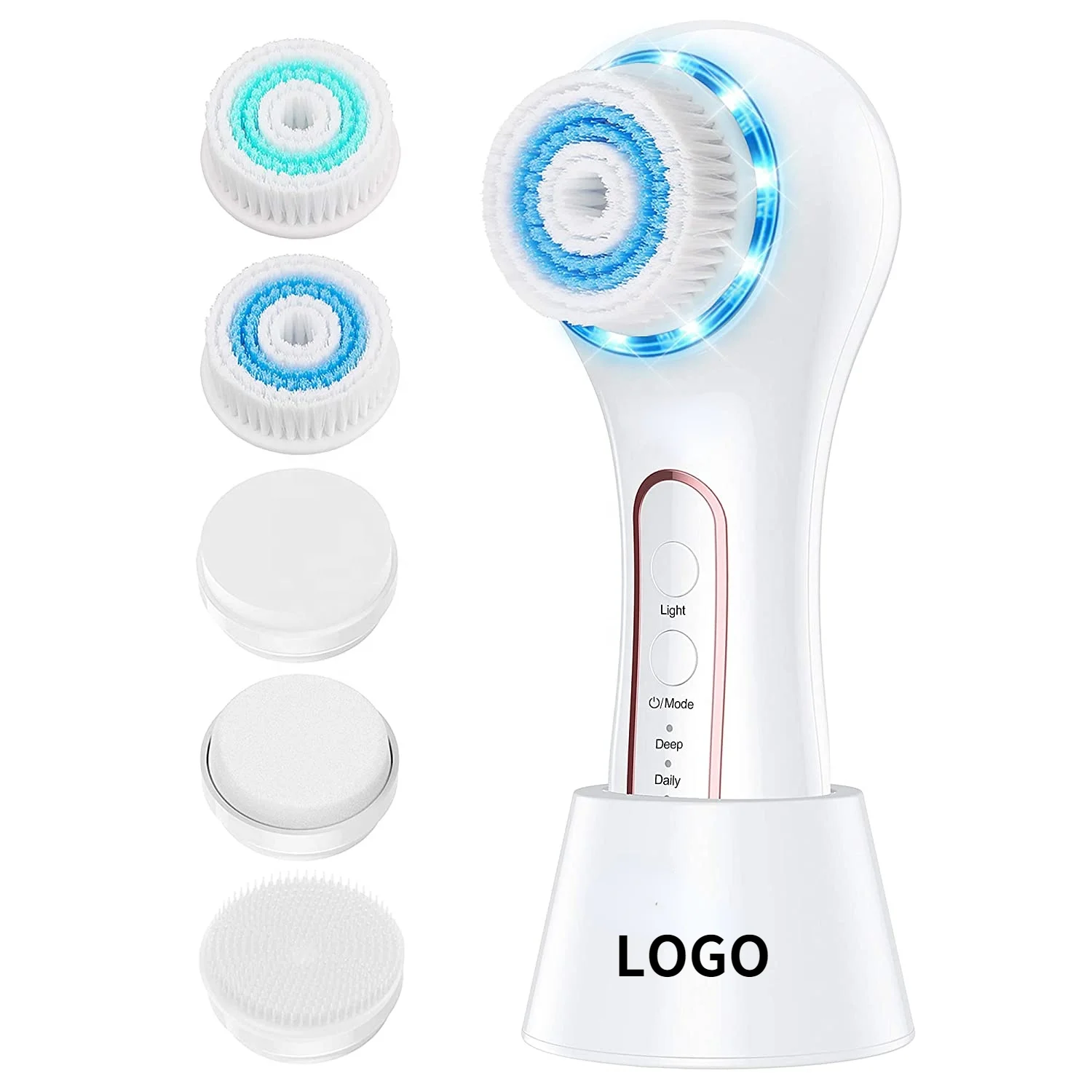 

High Quality 5 In1 Ultrasonic Face Brush Electric Silicone Waterproof Exfoliating Massager Face Clean Facial Cleansing Brush