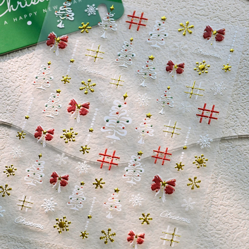 1 unidad de pegatinas 5D para uñas de dibujos animados de muñeco de nieve y Papá Noel, árbol de Navidad de invierno, calcomanías para decoración de uñas con copos de nieve, deslizadores de oso de jengibre para hombre