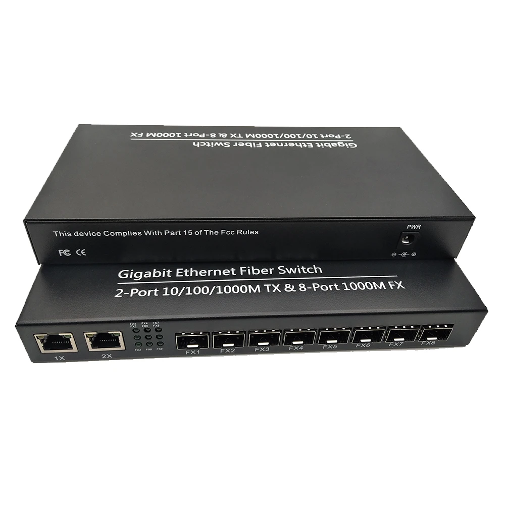 10/100/1000 M Gigabit SFP Media Converter SM 8 SFP Slot 2 RJ45 Ports fiber switch or ip camera UTP 8xSFP Fiber Optical switch