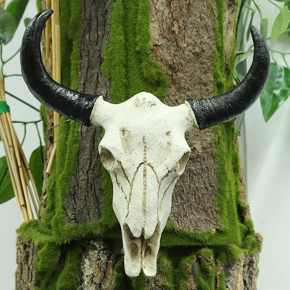 Bull Head Pendant Wall Hanging Animal Wildlife Sculpture Figurines Crafts Fashion Nostalgic Realistic for Home Halloween Decor