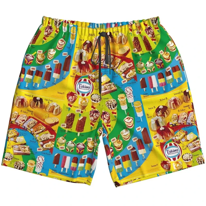 2024 Harajuku Sweet 3D Ice Cream Pattern Men's Beach Shorts Summer Summer Hawaii Beach Vacation Swimming Shorts