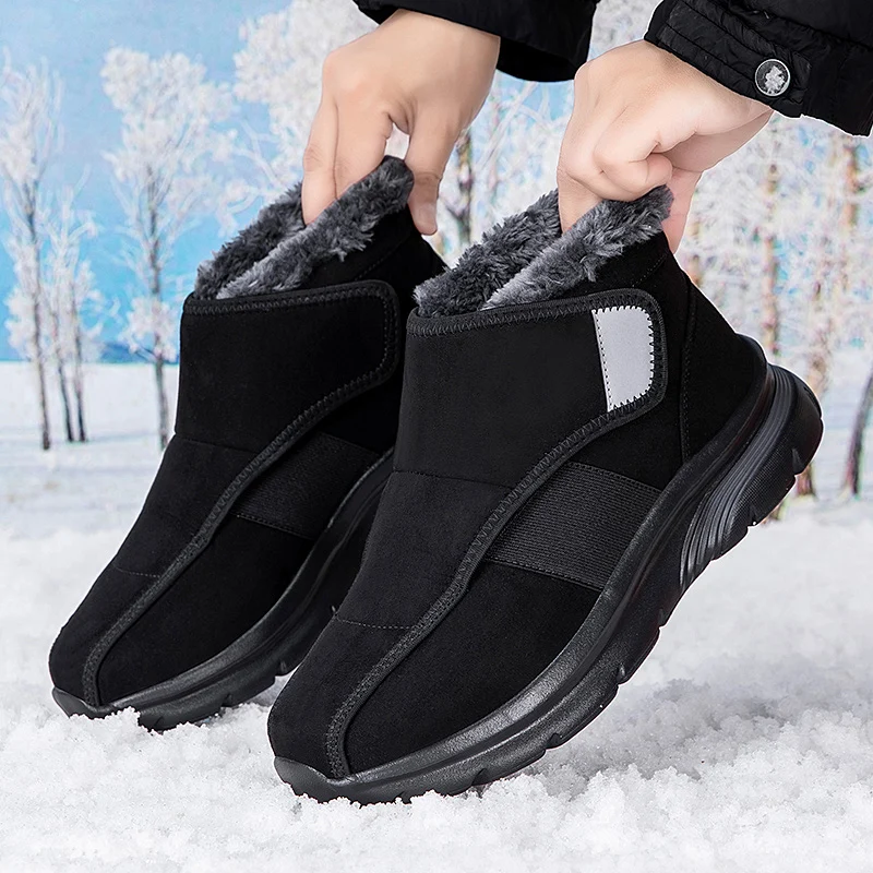 

Winter Men Boots Keep Warm With Fur Outdoor Walking Snow Boots Sneakers Travel Short Plush Ankle Boots Men Shoes Black