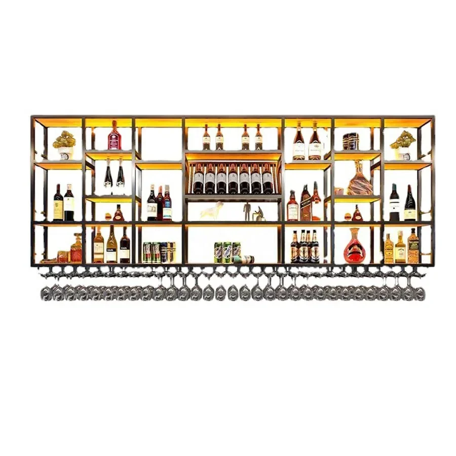 

postmodern Alcohol Display Wine Cabinet Wall Hanging Drink Storage Led Lights Decor Shelf Nordic Whisky Mobiletto Club Furniture