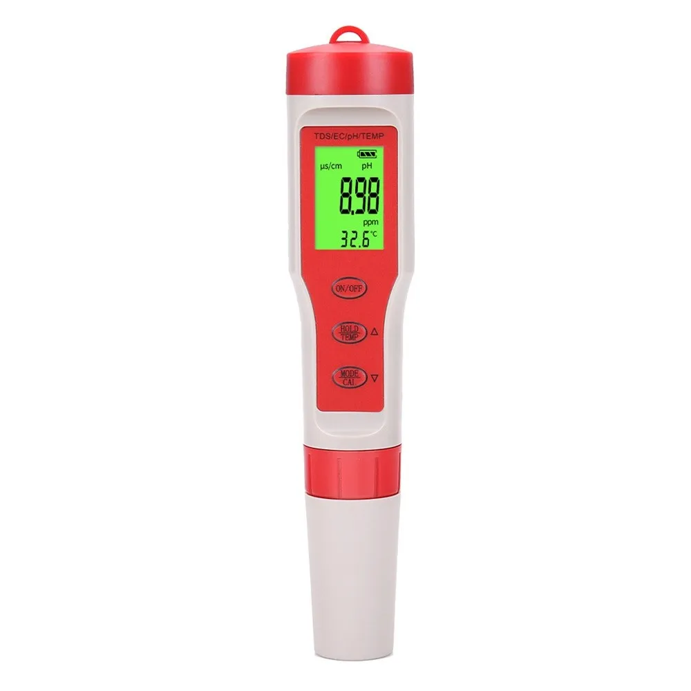 Professional TDS PH Meter PH/TDS/EC/Temperature Meter 4 in 1 EZ9908 Digital Water Quality Tester Kit for Pools Aquariums