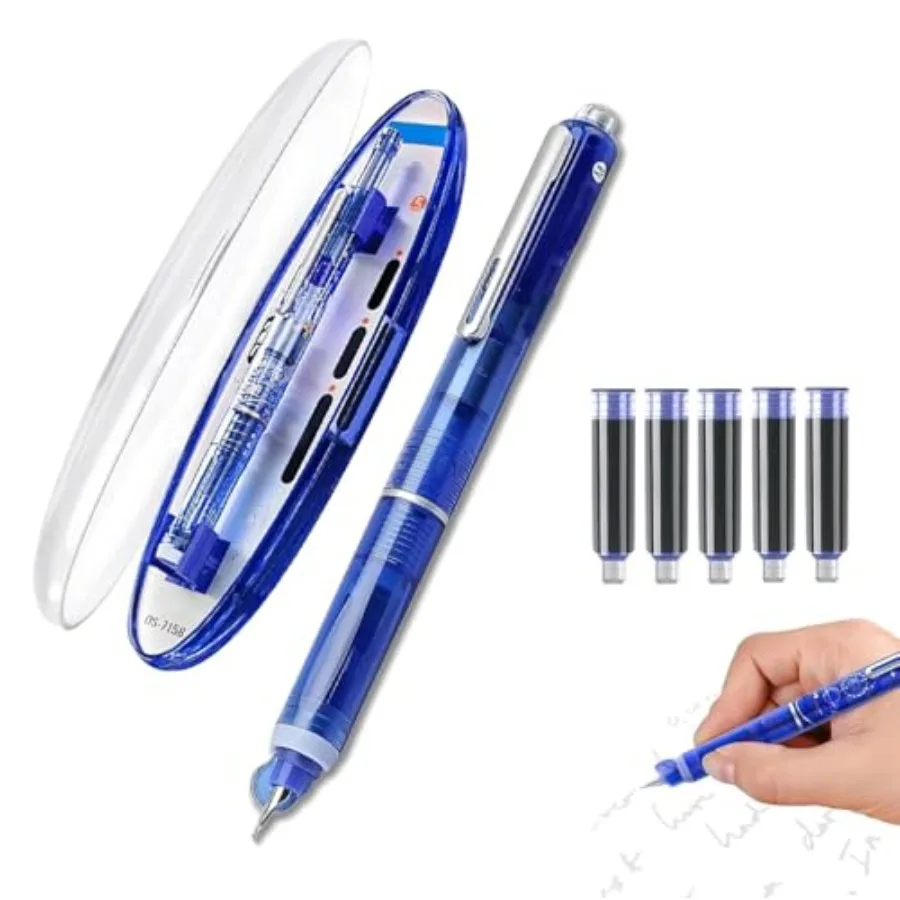 

Выдвижная перьевая ручка для письма, 0,38 мм, темно-синие чернила, средний наконечник, в комплект входят 5 многоразовых картриджей, подарки для студентов и чаек