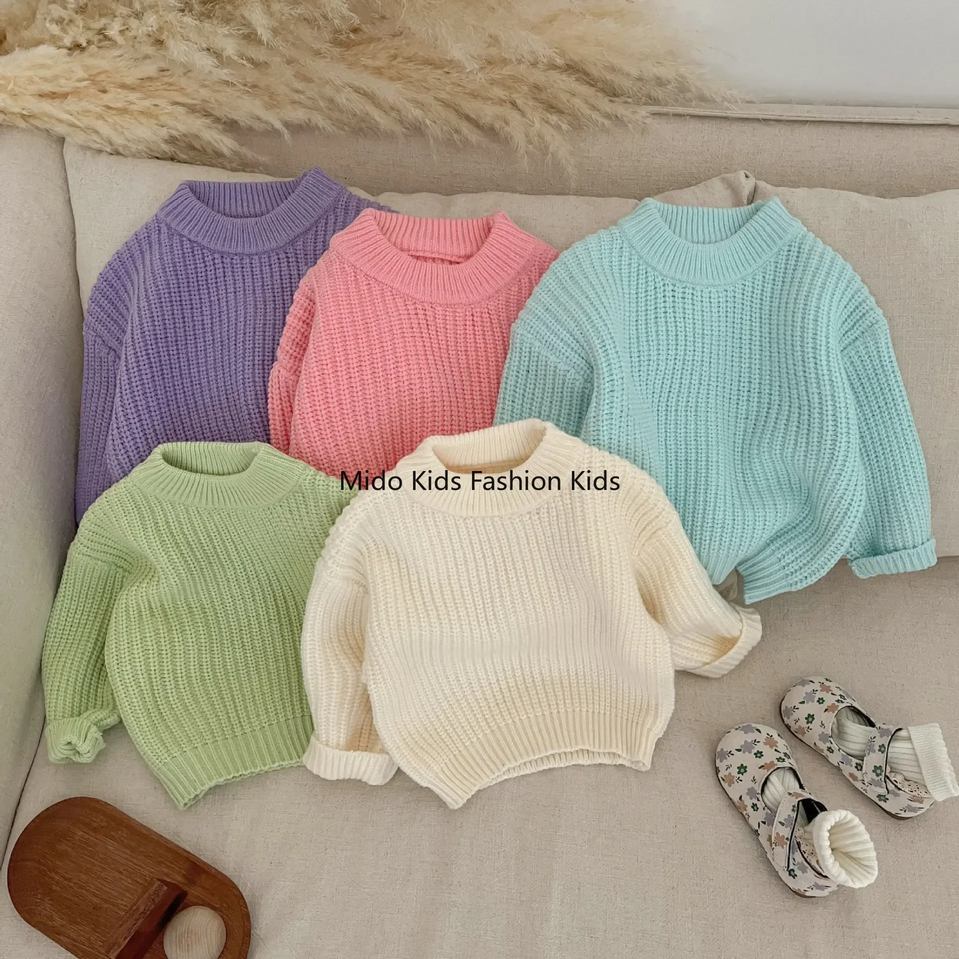 الإناث الطفل بلون جولة الرقبة البلوز البلوز الربيع الرضع الأطفال الصغار النمط الأجنبي طويلة الأكمام تريكو 66-100 سنتيمتر