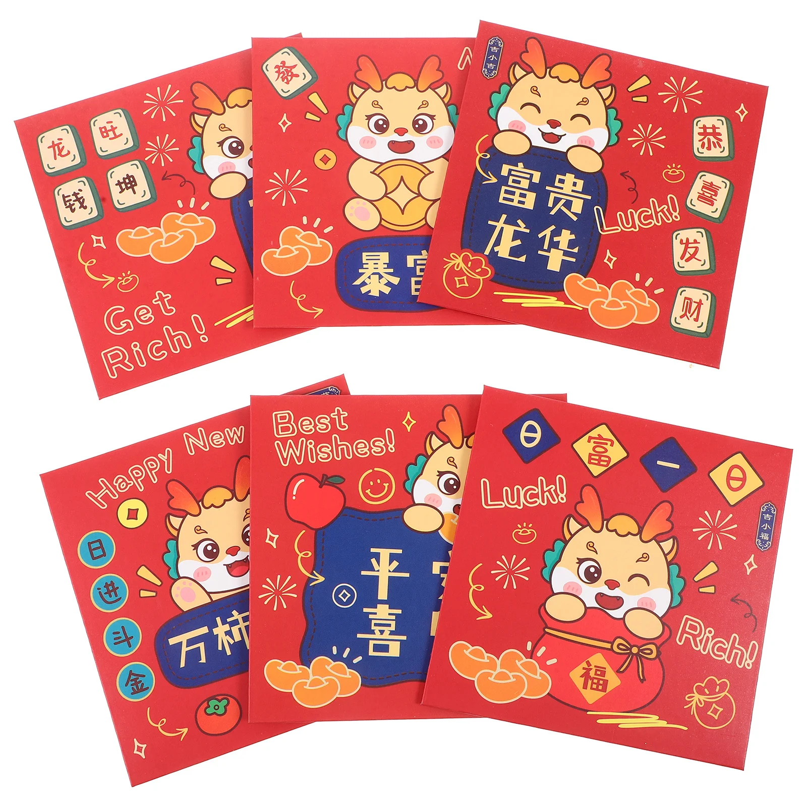 6pcs Cartoon Zodiac Red Envelopes Dragon Year Design Chinese New Year Gift Spring Festival Red Packets Reusable Money Envelopes