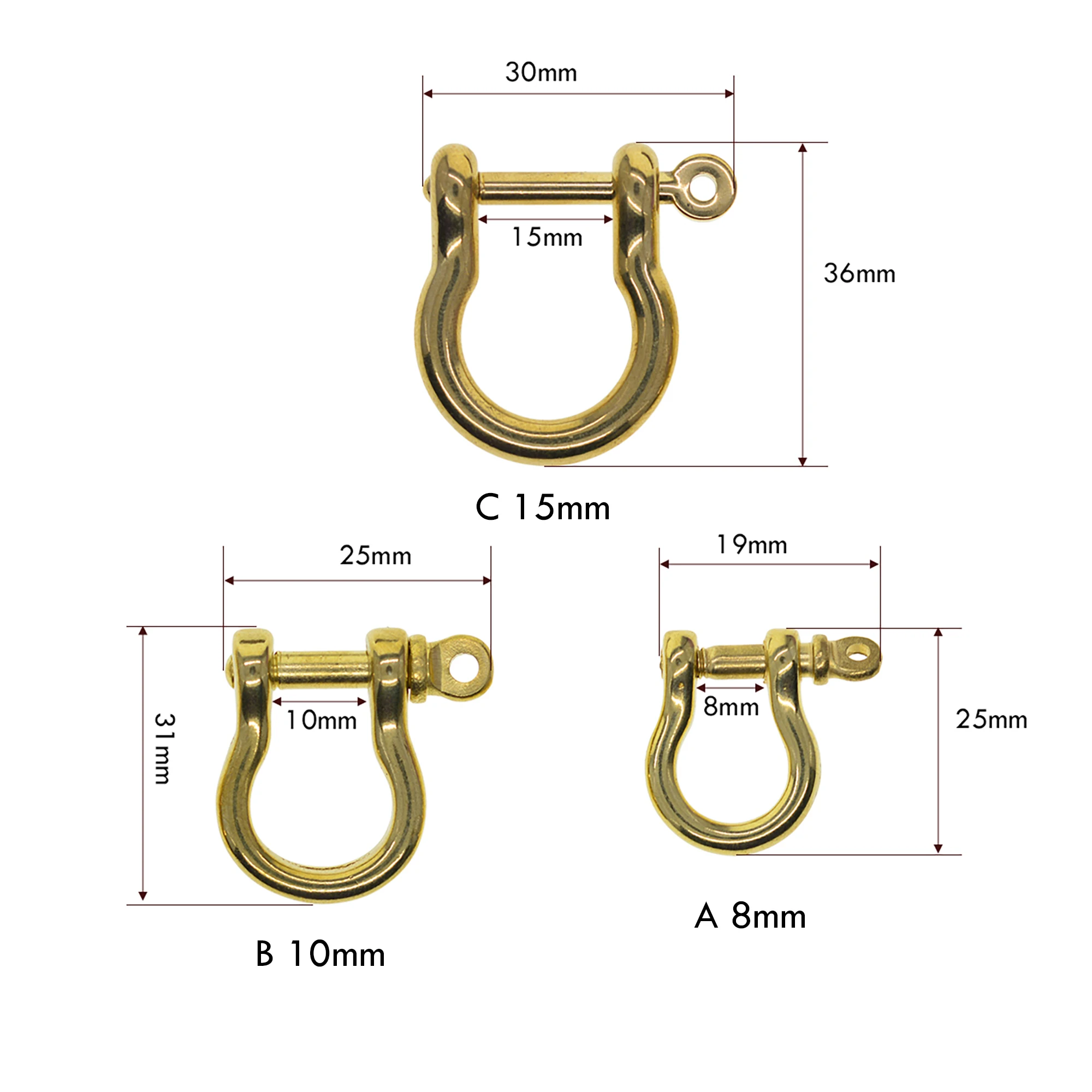 4 sizes Super fine Simple  Solid Brass Japanese Bow Shackle joint link connector for DIY EDC keychains Key ring FOB lanyard