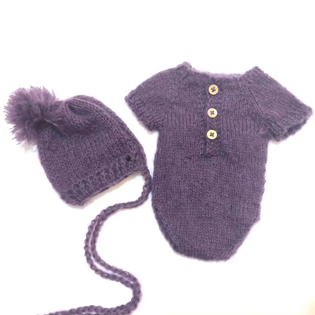 Newborn Photography Props Mohair Jumpsuit +Wool Ball Hat Studio Clothing