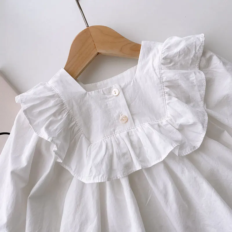 Korean children clothing girl white long sleeved doll shirt stylish baby ruffle edge shirt baby children top clothes