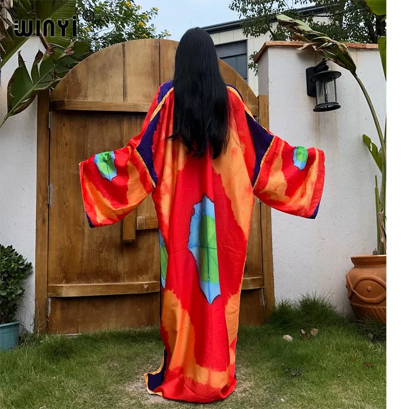 Summer 2024 WINYI kimono Africa maxi dress beach wear cover-up elegant Cardigan beach outfits for women Tie-dye print sexy coat