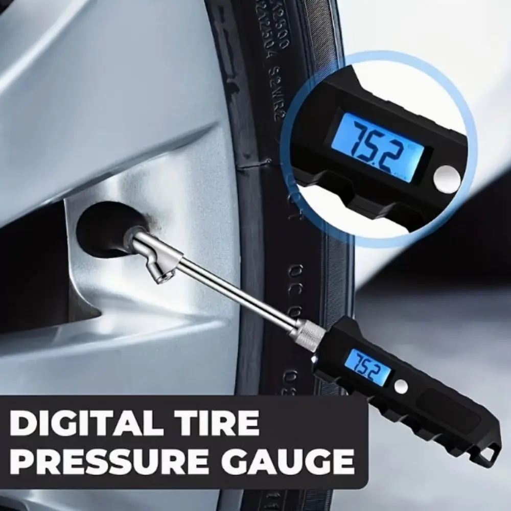 

Digital Display Truck Tire Pressure Gauge LCD Display Stainless Steel Tire Pressure Meter Backlit Blue Screen Display Air Gauge