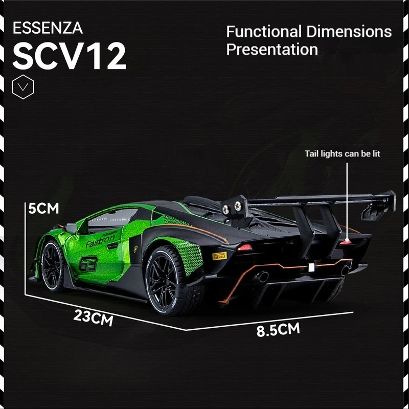 1:24 Scv12 سباق السيارات لعب نموذج دييكاست سبيكة ضوء الصوت التراجع الأبواب فتح مجموعة سطح المكتب الديكور المركبات للطفل