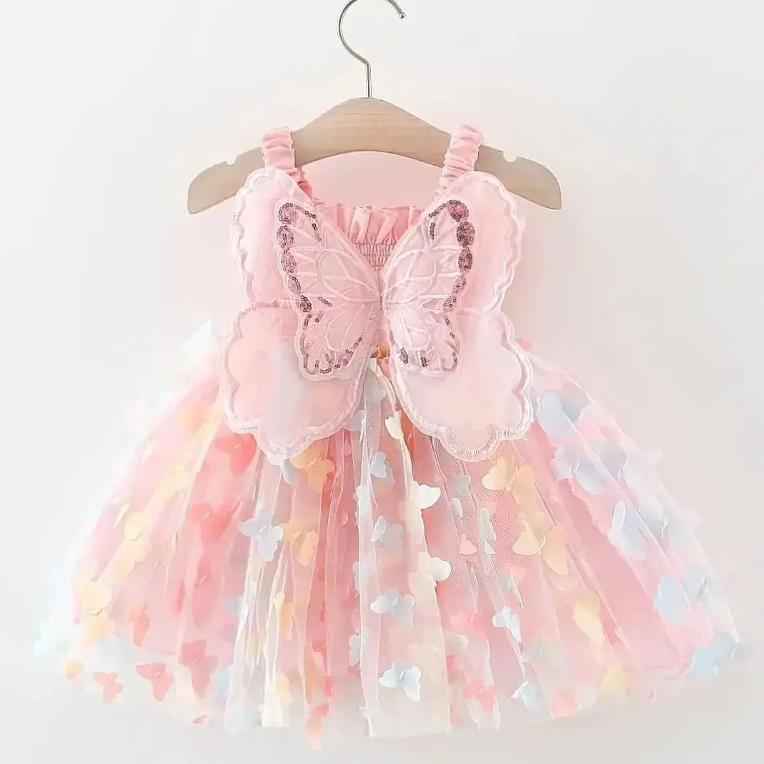 

Baby Girls Summer Tulle Dresses Toddler Back Butterfly Big Wing Dresses Girl Strap Princess Dress Children's Suspender Skirt