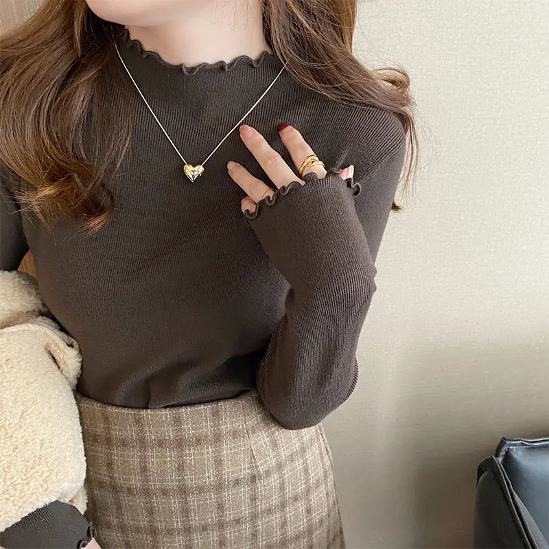 Suéter De punto para Mujer, jerséis nuevos De manga larga con cuello falso, suéter De punto negro, Tops para Mujer, suéteres, suéteres De Mujer Q1055
