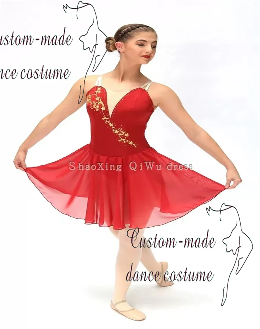 2023 Versione semplificata Hall rosso brillante, variazioni Jihad, Cupido, Diana e Acton, concorso di balletto, gonna da spettacolo